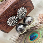 Vriksham Elegant Silver Kundan Pearl Drop Dome With Cluster Stud Jhumka-G20124